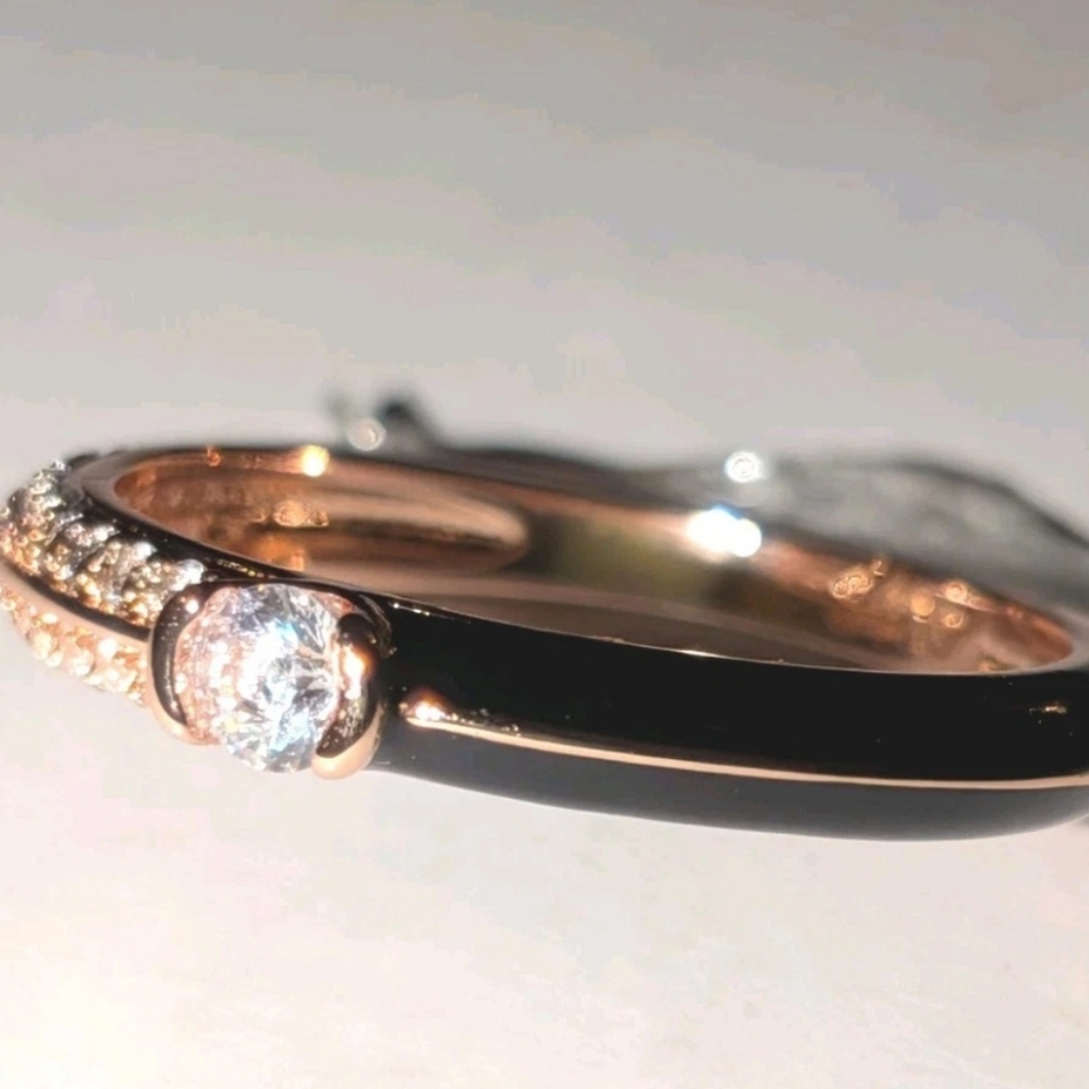 Women's 925 Sterling Silver Pavé BlackGolden Dual Cubic Zirconia Dainty Ring Sz6 - Picture 12 of 17